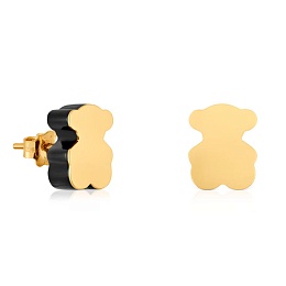 18KT GOLD EARRINGS ONIX BEAR 10MM