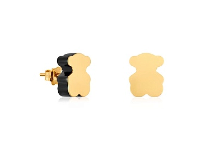 18KT GOLD EARRINGS ONIX BEAR 10MM