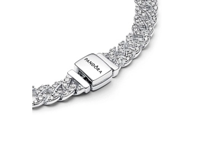 Cuban chain sterling silver bracelet with clear cu
