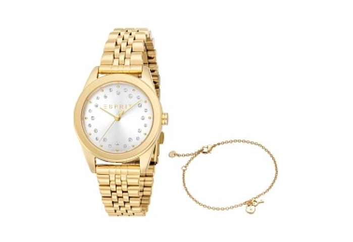 ESPRIT Women Watch, Gold Color Case, Silver Dial, Gold Color Metal Bracelet, 3 Hands, 5 ATM