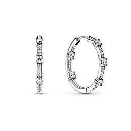 Sterling silver hoop earrings with clear cubic zirconia/Серьги с чистым кубичесим цирконием