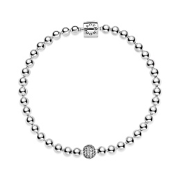 Beaded sterling silver bracelet with clear cubic z