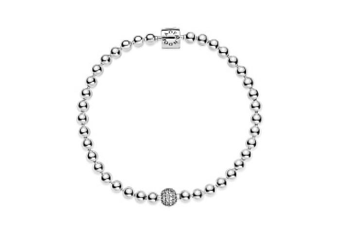 Beaded sterling silver bracelet with clear cubic z
