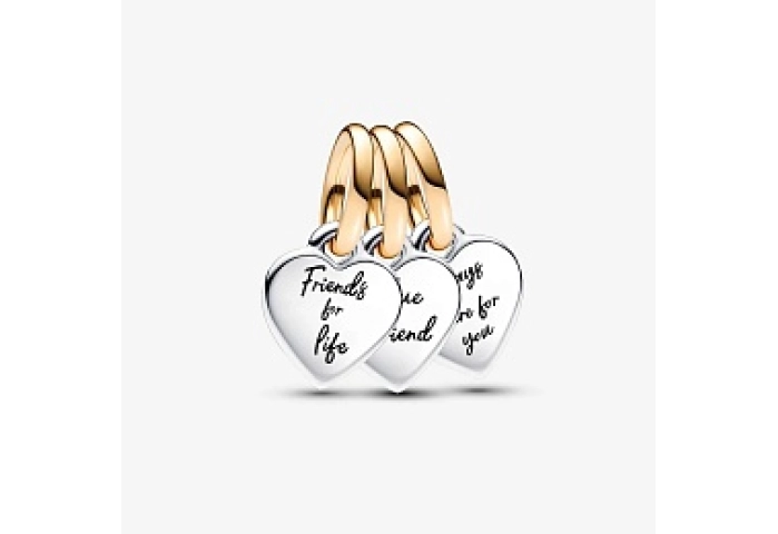 Triple hearts sterling silver and 14k gold-plated splitable dangle