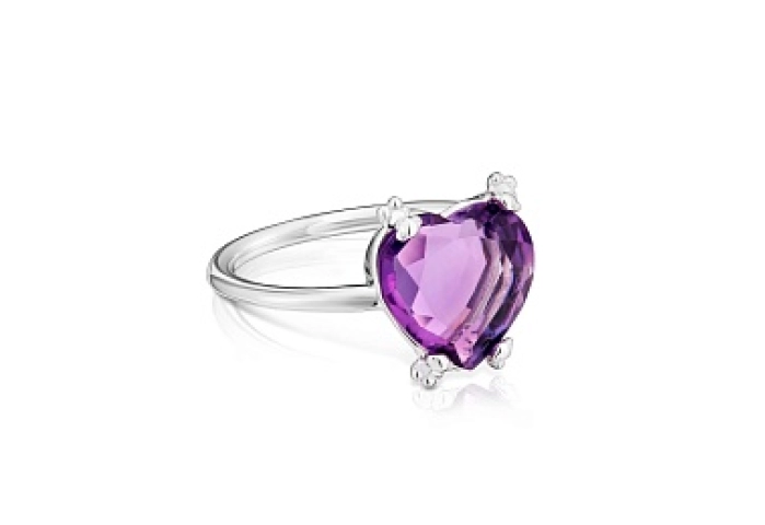 SILVER RING AMETYST HEART N14