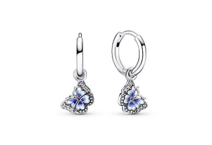 Butterfly sterling silver hoop earrings with clear