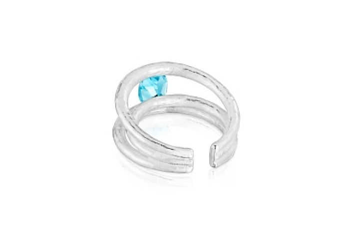 SILVER OPEN RING 3 BAND BLUE TOPAZ