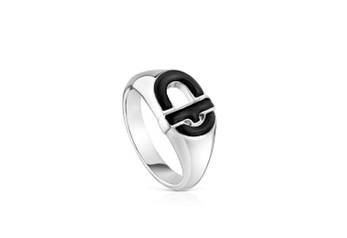 SILVER RING BLACK ENAMEL 13MM