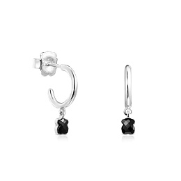 SILVER HOOP EARRINGS 13MM ONYX 4MM