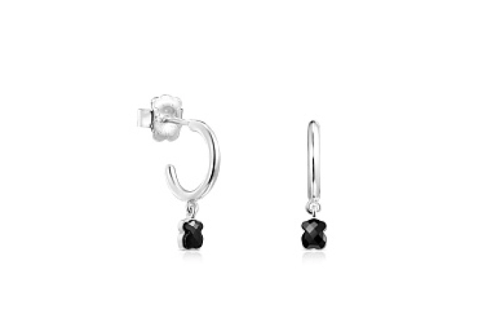 SILVER HOOP EARRINGS 13MM ONYX 4MM