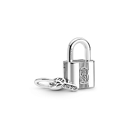 Padlock and key sterling silver dangle with clear 