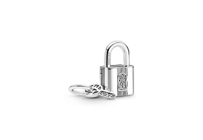 Padlock and key sterling silver dangle with clear 