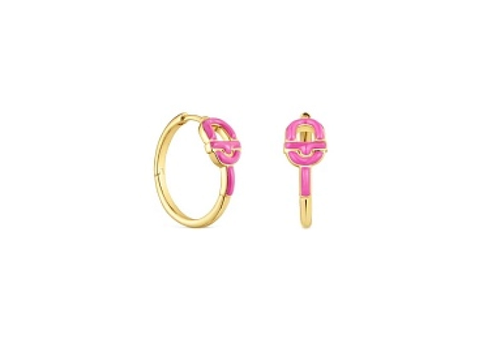 SILVER GOLD PLATED EARRINGS PINK ENAMEL