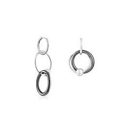 SILVER EARRINGS RUTHENIUM 2 RINGS BALL