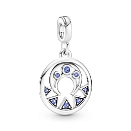 Moon and rays sterling silver medallion withstellar blue crystal /799669C01