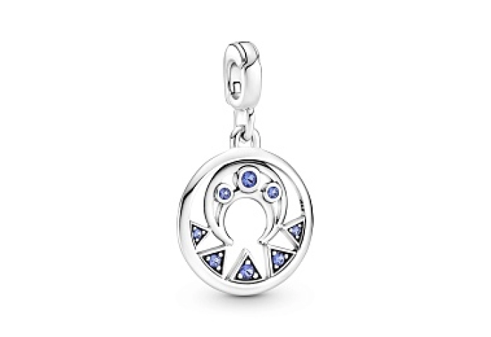 Moon and rays sterling silver medallion withstellar blue crystal /799669C01