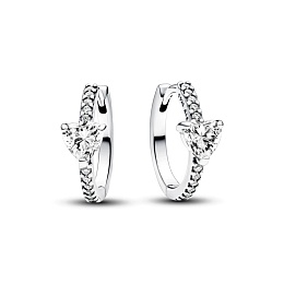 Heart sterling silver hoop Earring with clear cubic zirconia