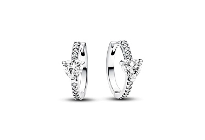 Heart sterling silver hoop earrings with clear cub