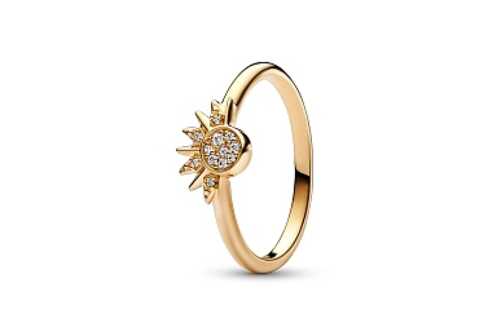 Celestial sun 14k gold-plated ring with clear cubi