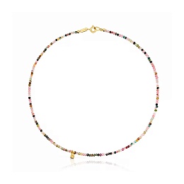 SILVER GOLD PLATED CHOKER MULTI GEMS GREY