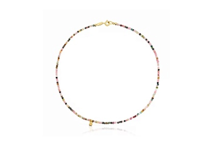 SILVER GOLD PLATED CHOKER MULTI GEMS GREY