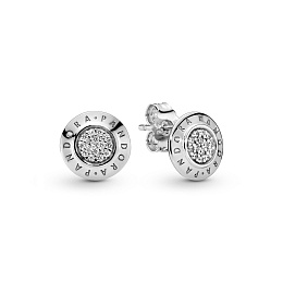 PANDORA logo silver stud earrings with cubic zirconia/Серебряные серьги-пусеты с чистым кубическим ц