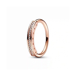 Pandora logo 14k rose gold-plated ring with clear 