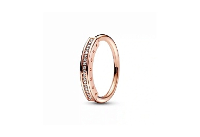 Pandora logo 14k rose gold-plated ring with clear 