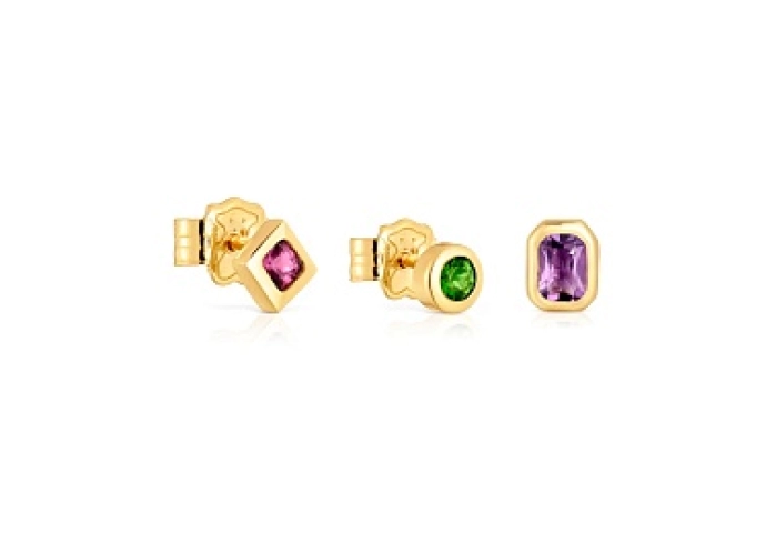 3 SILVER GOLD PLATED EARRINGS GEMSTONES