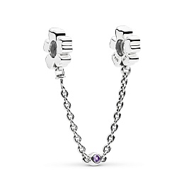 Floral silver safety chain with royal purplecrysta