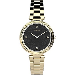 Adorn Gold-tone Case and Bracelet with Black Dial