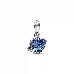 Planet sterling silver mini dangle with sea blue crystal and shaded blue to light blue enamel