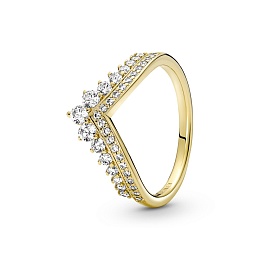 Tiara wishbone 14k gold-plated ring with clear cubic zirconia/Кольцо с чистым кубическим цирконием