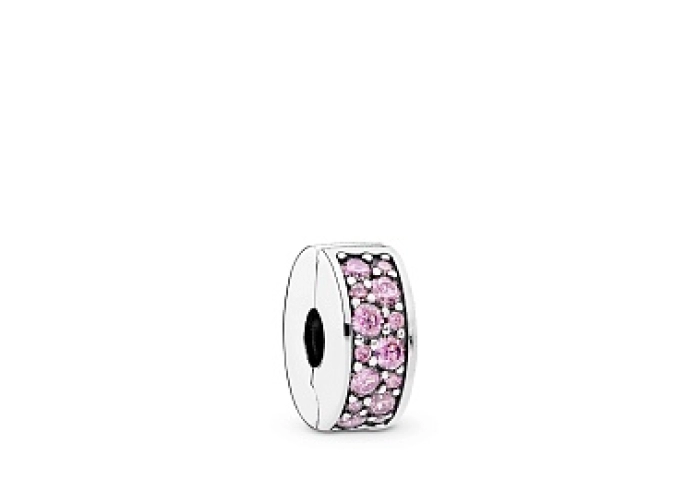 Silver clip with pink cubic zirconia and silicone 
