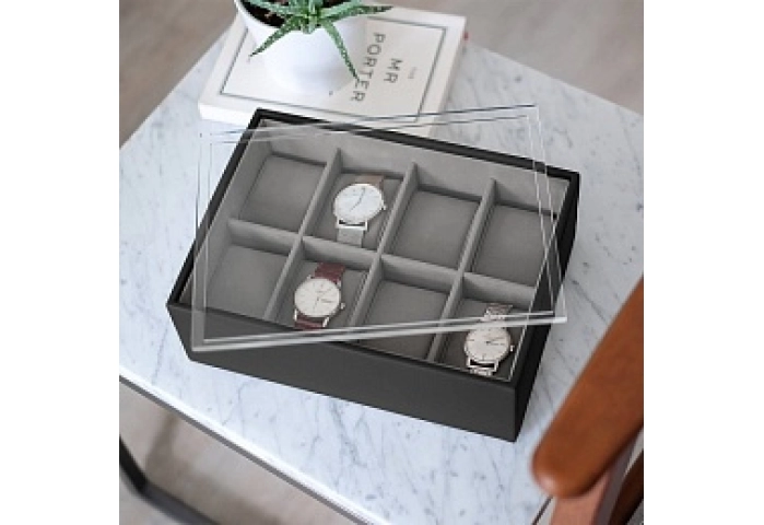 Pebble Black 8pc Watch Box with Acrylic Lid