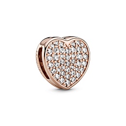 Heart Pandora Rose clip charm with clearcubic zirc