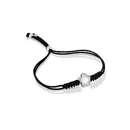 SILVER BRACELET FLOWER BLACK CORD