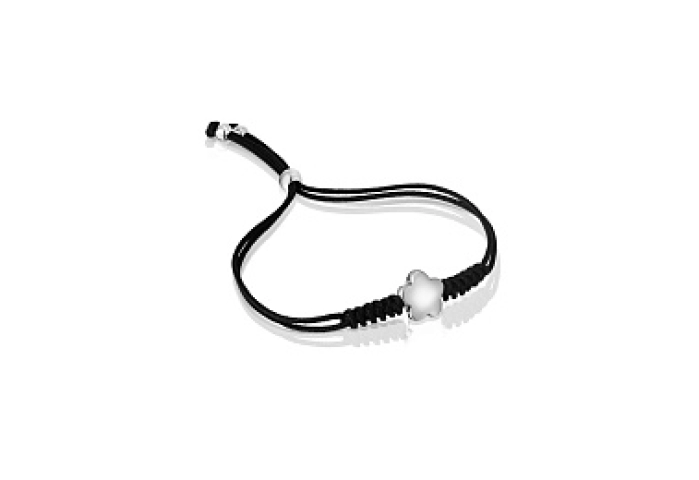 SILVER BRACELET FLOWER BLACK CORD