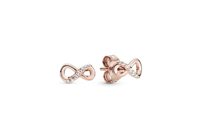 Infinity 14k rose gold-plated stud earrings with c