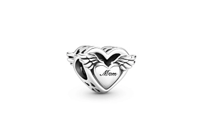 Mum heart with wings sterling silver charm