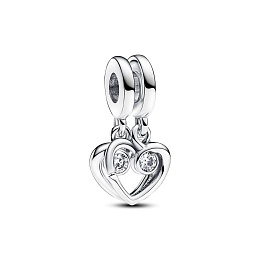 Hearts sterling silver splittable dangle with clear cubic zirconia