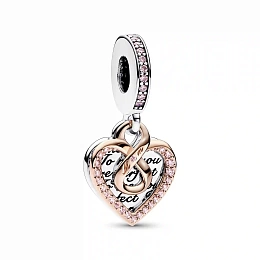 Heart sterling silver and 14k rose gold-plated double dangle with fancy fairy tale pink cubic zircon