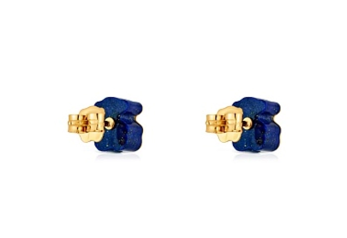 18KT GOLD EARRINGS TLAPISLAZULI BEAR 8MM