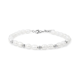 Silver Freshwater cultured pearl and White Cubic Zirconia Bezel Set Bracelet