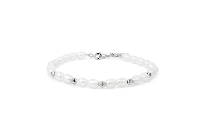 Silver Freshwater cultured pearl and White Cubic Zirconia Bezel Set Bracelet