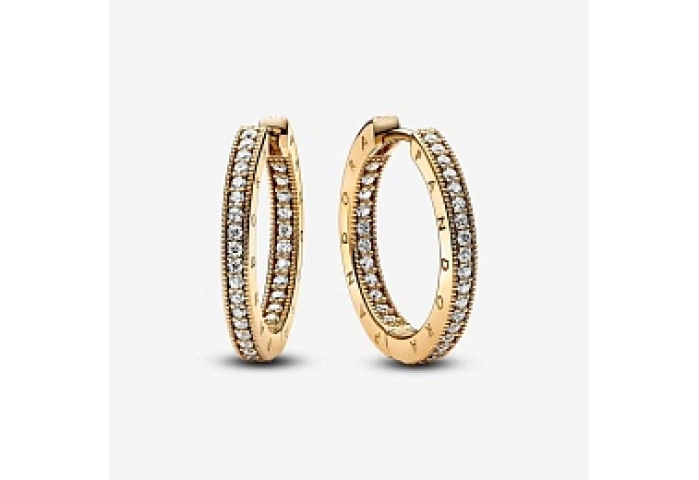 Pandora logo 14k gold-plated hoop earrings with cl