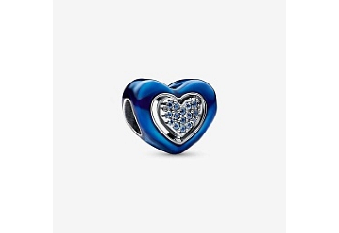 Spinning heart sterling silver charm with night bl