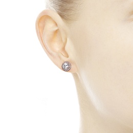 14k Rose gold-plated stud earrings with clear cubi