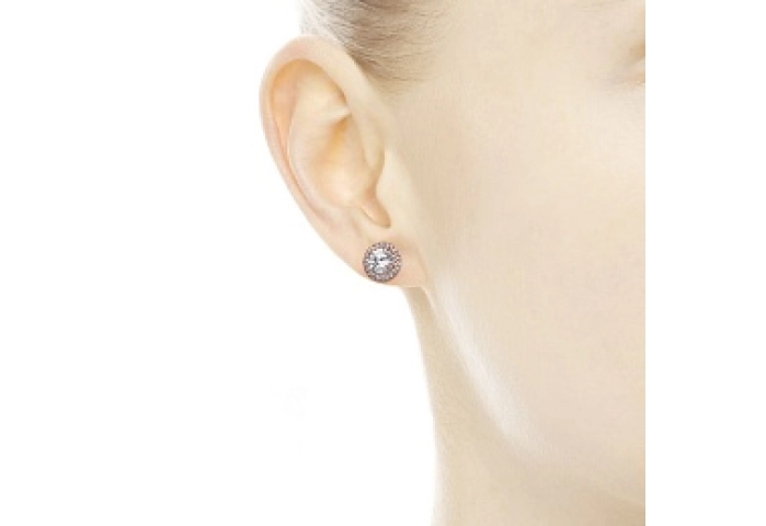 14k Rose gold-plated stud earrings with clear cubi
