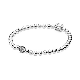 Beaded sterling silver bracelet with clearcubic zi
